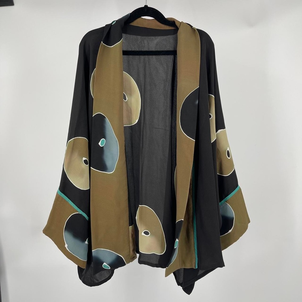 Vintage Shekina Maximalist Boho Silk Kimono Hand Painted OS Artisian Art To Wear